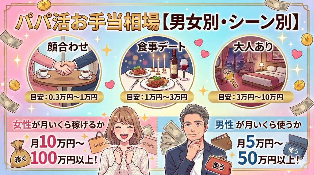 パパ活のお手当相場【男女別・シーン別】
